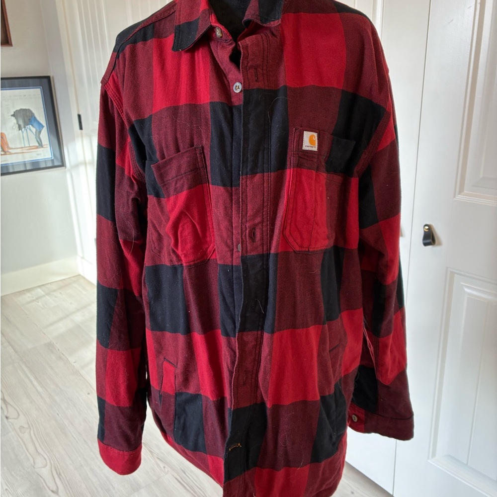 Carhartt Men's fleece lined Bold Red and Black Checkered Jacket